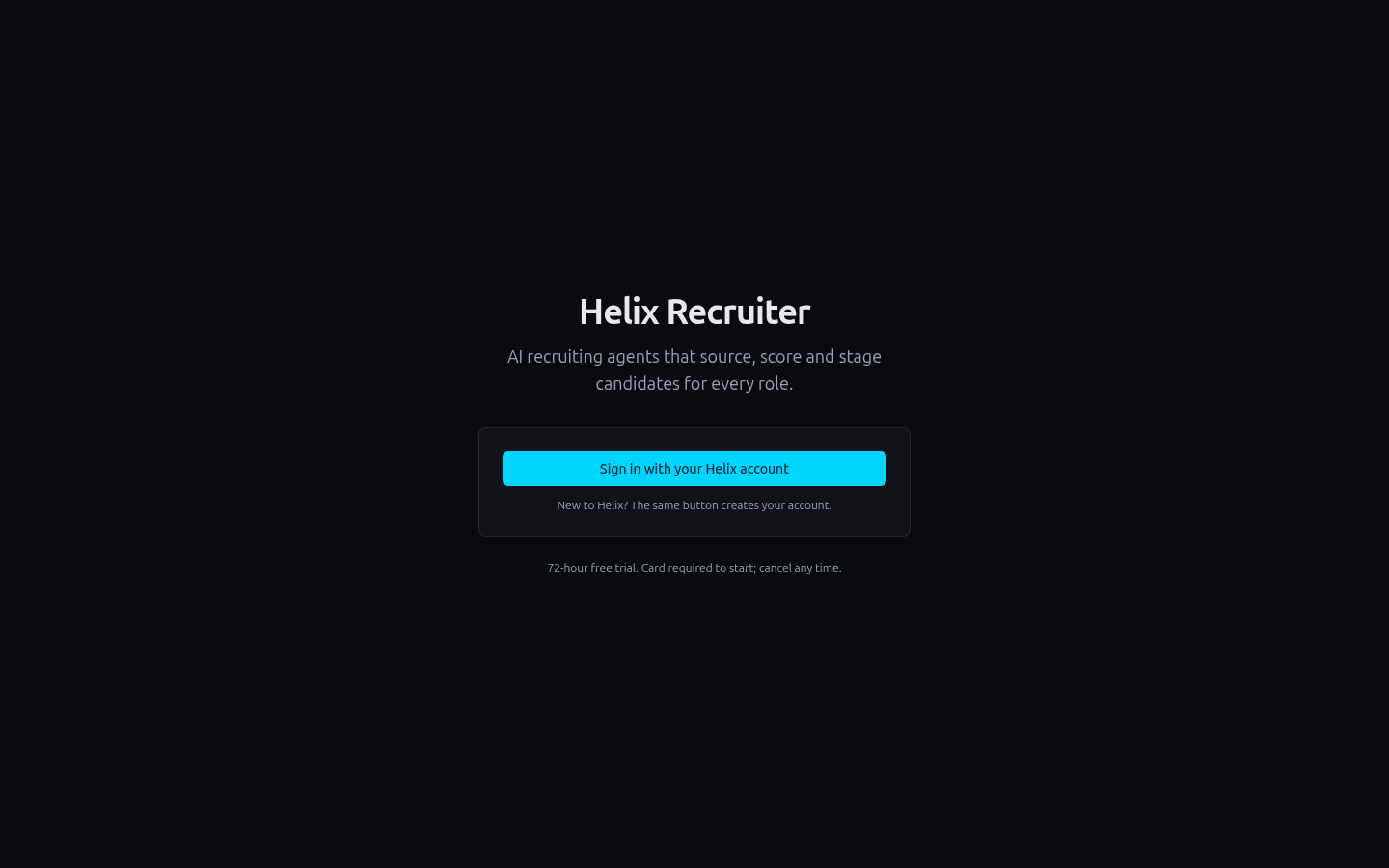 The Helix Recruiter sign-in page with a single "Sign in with your Helix account" button